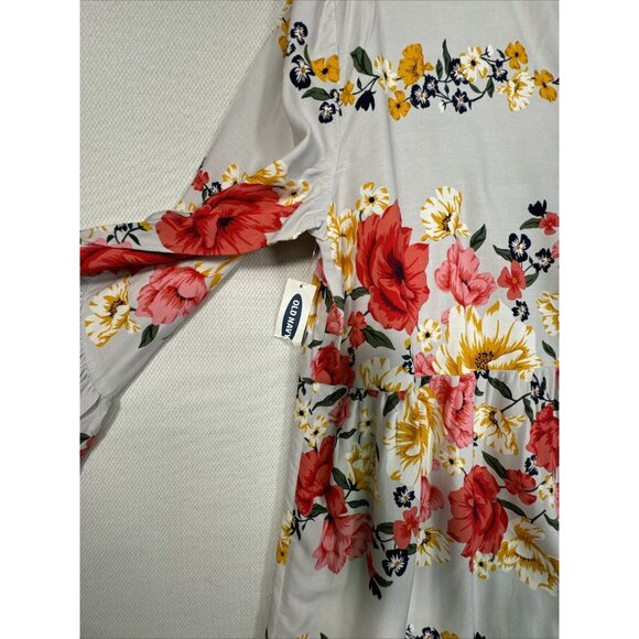 Old Navy Womens Floral Shirt Dress Size Large Gray Floral Ruffle Sleeves - Picture 14 of 16